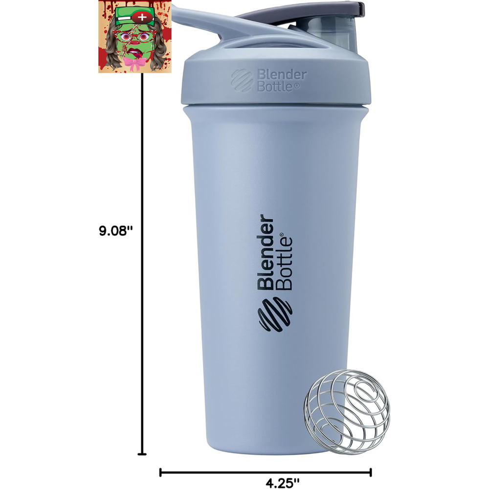 Strada Sleek Shaker Cup Insulated Stainless Steel Water Bottle with Wire Whisk,
